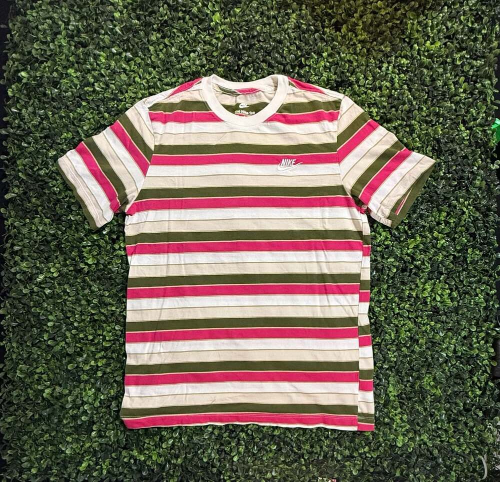 Nike The Nike Tee Size M Pink Green Striped T-Shirt